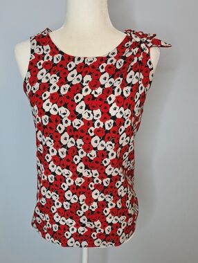 New York & Company Red and White Floral Tie-Shoulder Tank